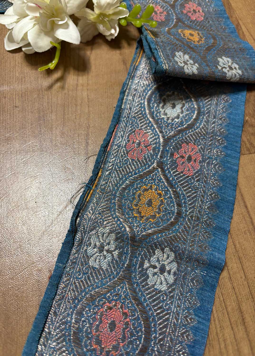 Blue Banarasi Handloom Vintage Pure Silk Border ( 0.75 Mtr ) - Luxurion World