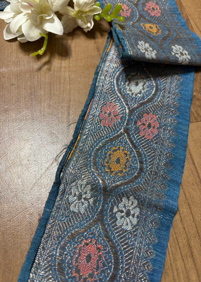 Blue Banarasi Handloom Vintage Pure Silk Border ( 0.75 Mtr ) - Luxurion World