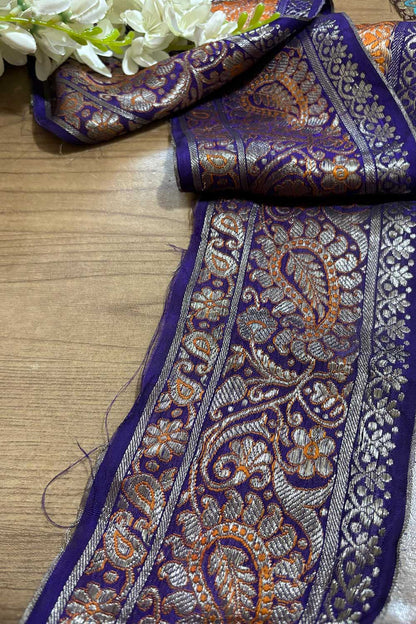 Exquisite Purple Banarasi Handloom Vintage Pure Silk Border ( 1 Mtr ) - Luxurion World