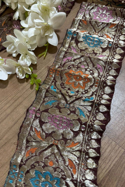 Exquisite Maroon Banarasi Handloom Vintage Pure Silk Border ( 1 Mtr ) - Luxurion World