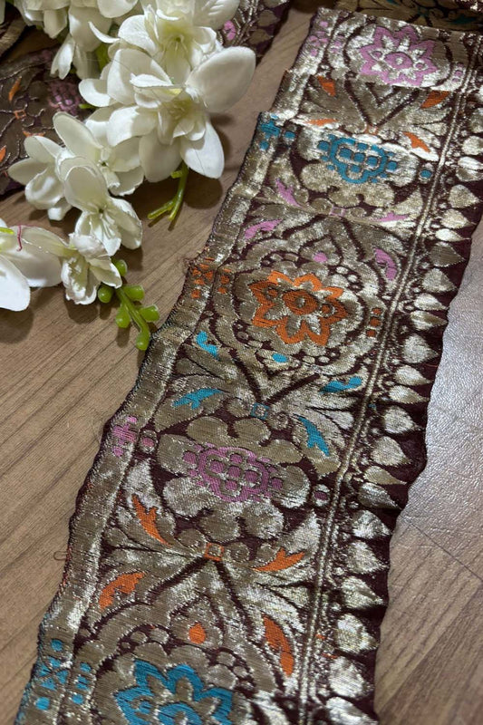 Exquisite Maroon Banarasi Handloom Vintage Pure Silk Border ( 1 Mtr ) - Luxurion World