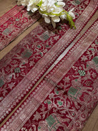 Red Banarasi Handloom Vintage Pure Silk Border ( 1 Mtr ) - Luxurion World