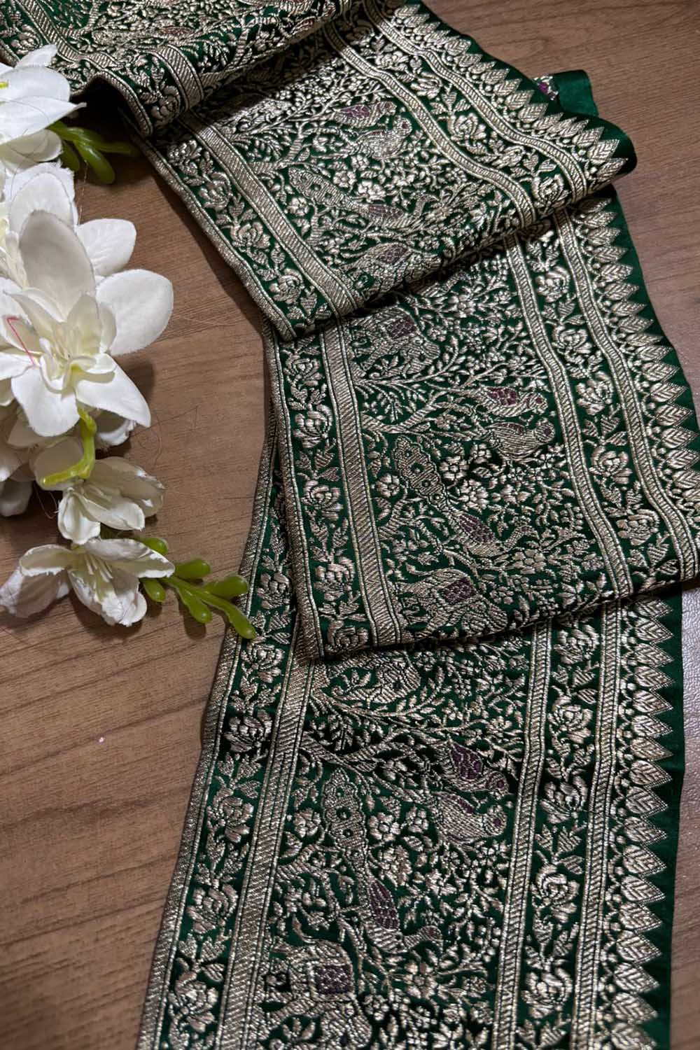 Green Banarasi Handloom Vintage Pure Silk Border ( 1 Mtr ) - Luxurion World