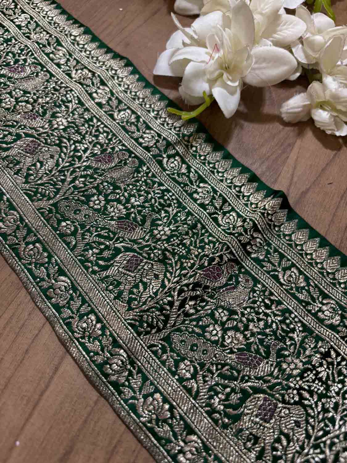Green Banarasi Handloom Vintage Pure Silk Border ( 1 Mtr ) - Luxurion World