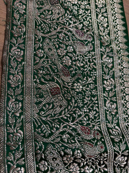 Green Banarasi Handloom Vintage Pure Silk Border ( 1 Mtr ) - Luxurion World