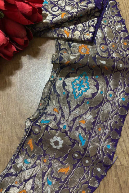 Exquisite Purple Banarasi Handloom Vintage Pure Silk Border ( 1 Mtr ) - Luxurion World