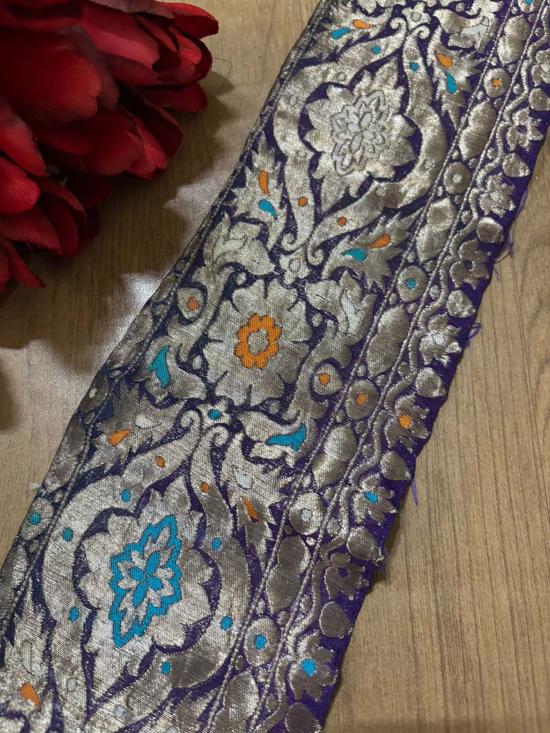 Exquisite Purple Banarasi Handloom Vintage Pure Silk Border ( 1 Mtr ) - Luxurion World