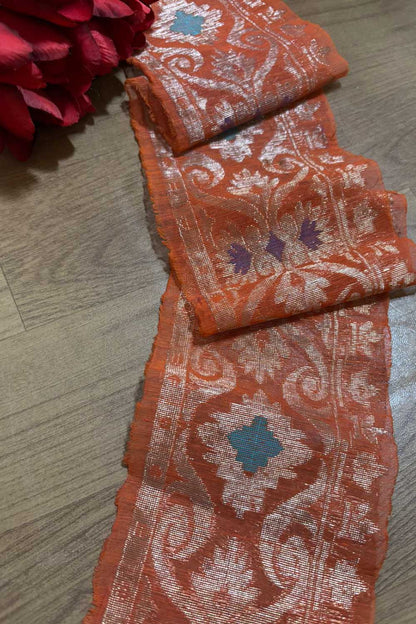 Orange Banarasi Handloom Vintage Pure Silk Border ( 1 Mtr ) - Luxurion World