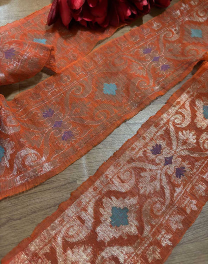 Orange Banarasi Handloom Vintage Pure Silk Border ( 1 Mtr ) - Luxurion World