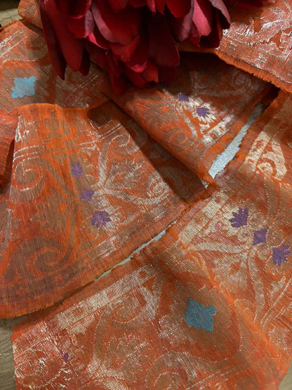 Orange Banarasi Handloom Vintage Pure Silk Border ( 1 Mtr ) - Luxurion World