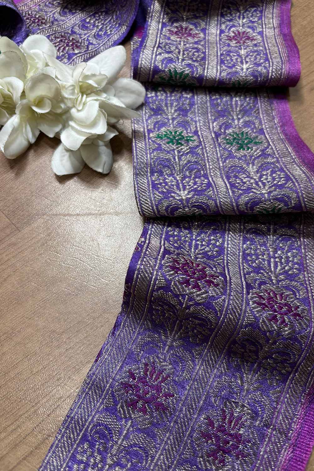 Purple Banarasi Handloom Vintage Pure Silk Border ( 0.75 Mtr ) - Luxurion World