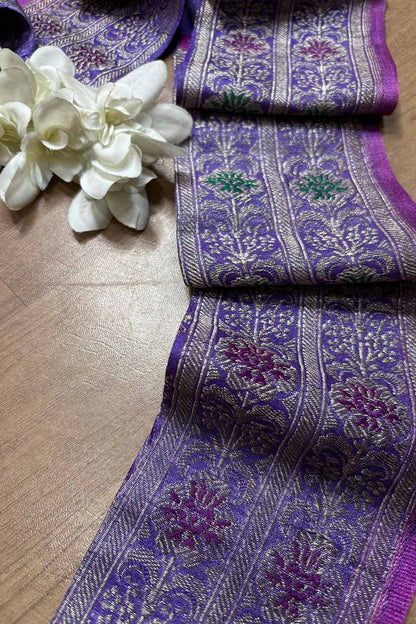 Purple Banarasi Handloom Vintage Pure Silk Border ( 0.75 Mtr ) - Luxurion World