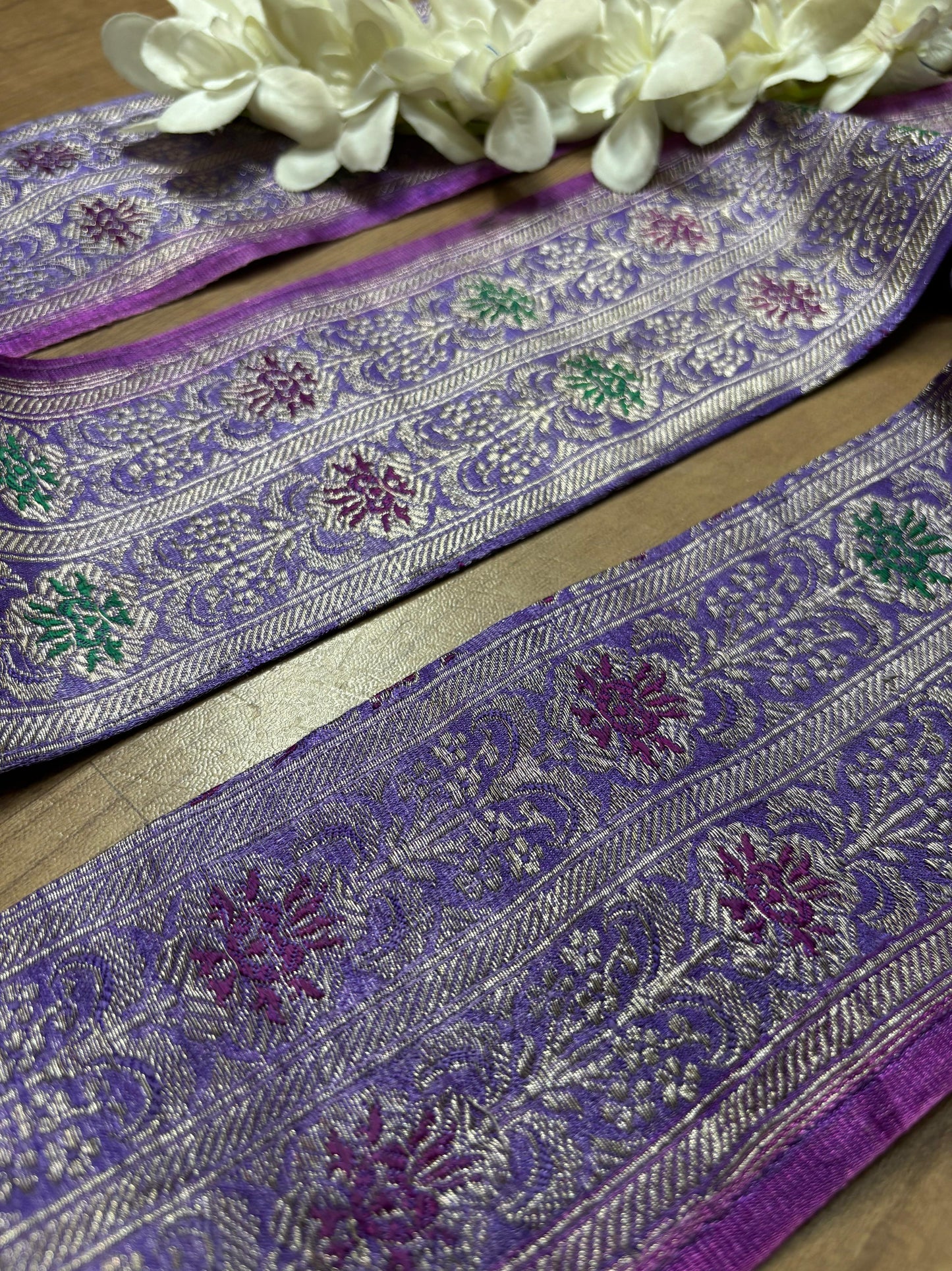 Purple Banarasi Handloom Vintage Pure Silk Border ( 0.75 Mtr ) - Luxurion World