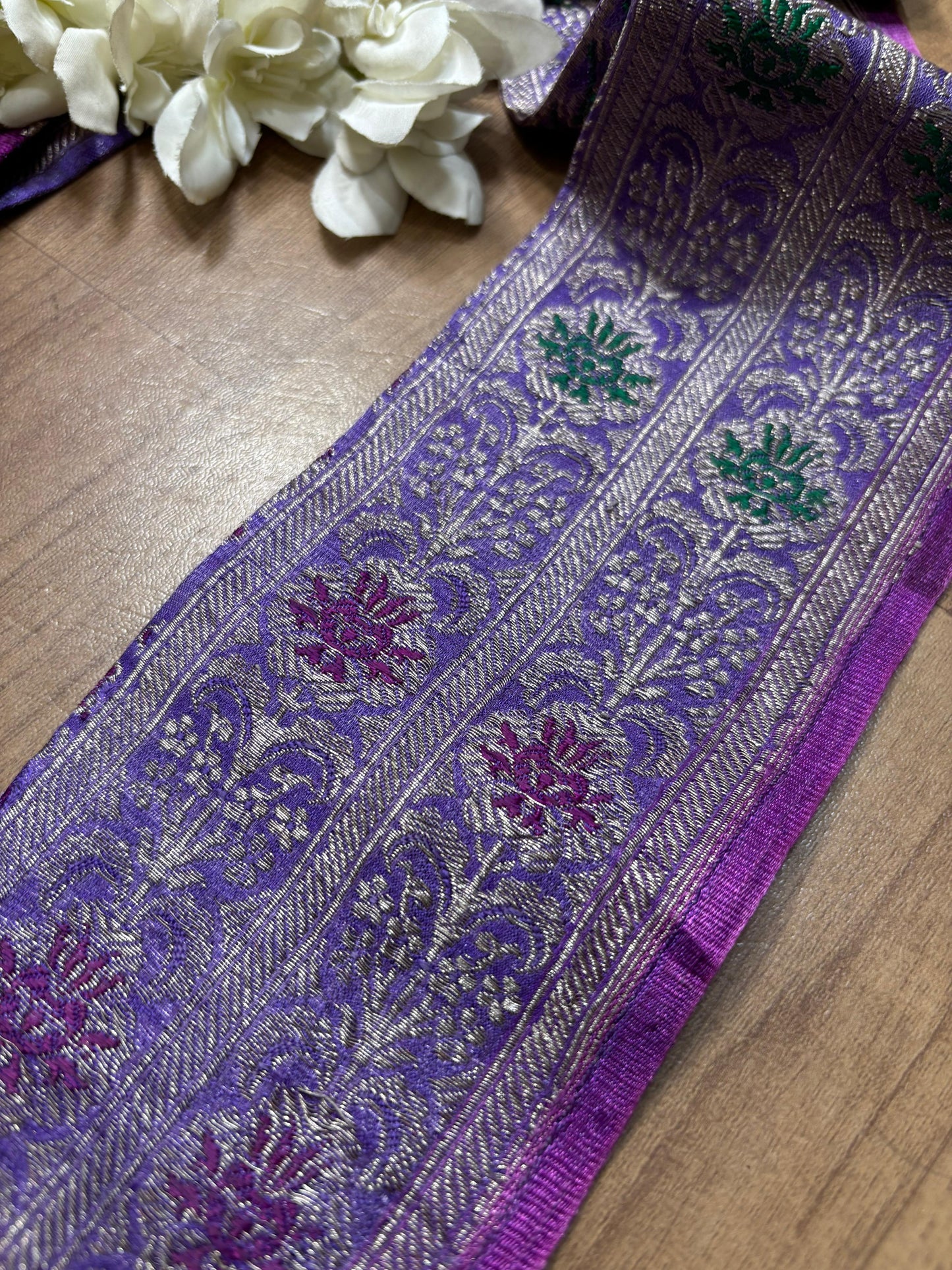 Purple Banarasi Handloom Vintage Pure Silk Border ( 0.75 Mtr ) - Luxurion World