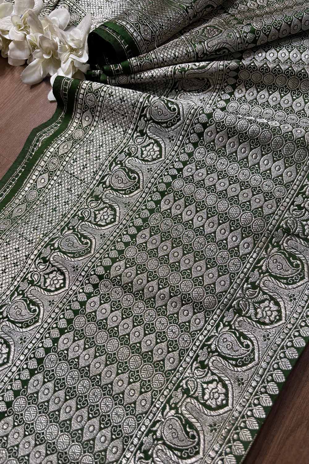 Green Banarasi Handloom Vintage Pure Silk Border ( 1 Mtr ) - Luxurion World