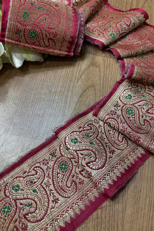 Maroon Banarasi Handloom Vintage Pure Silk Border ( 1 Mtr ) - Luxurion World