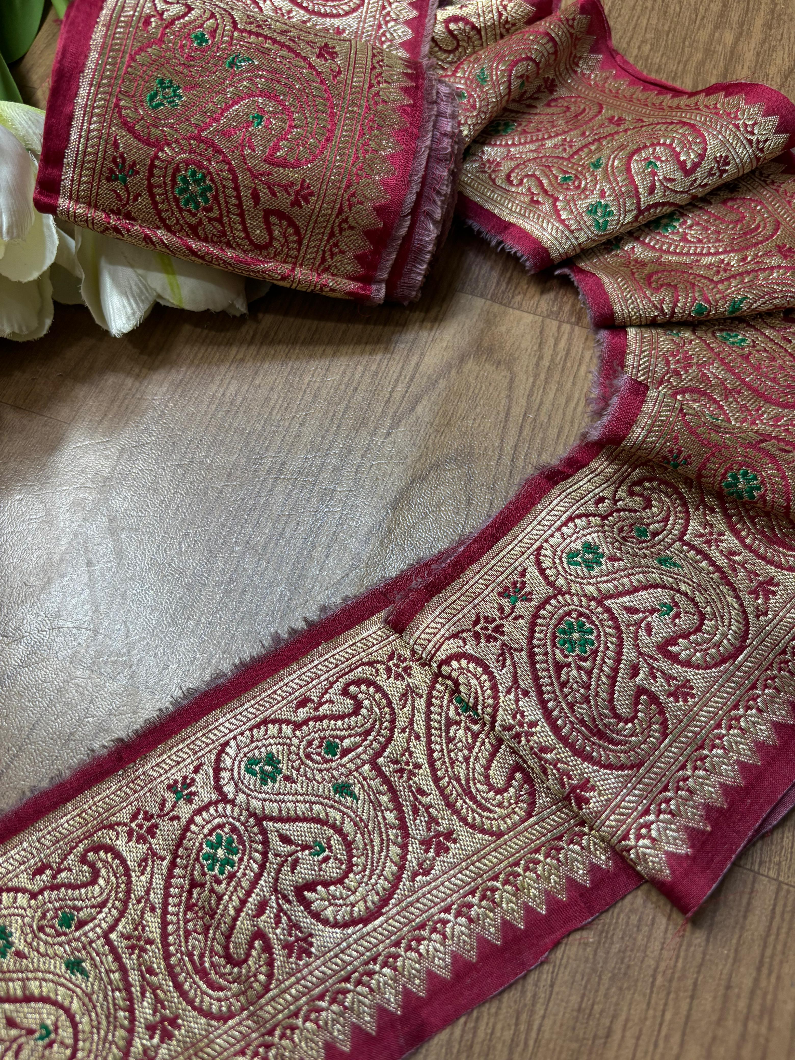 Maroon Banarasi Handloom Vintage Pure Silk Border ( 1 Mtr ) - Luxurion World