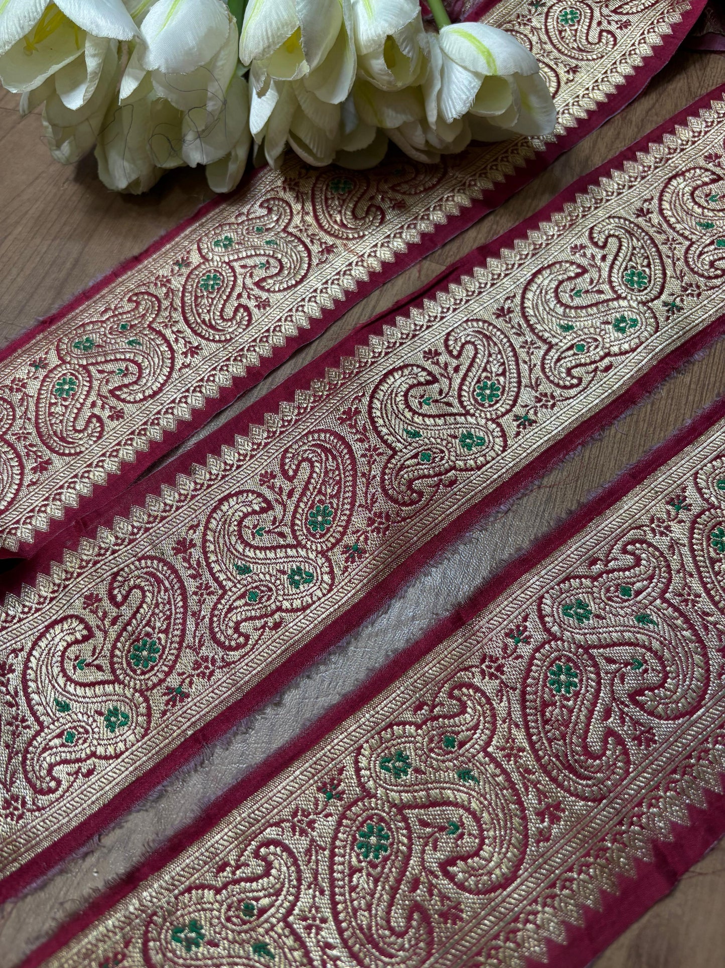 Maroon Banarasi Handloom Vintage Pure Silk Border ( 1 Mtr ) - Luxurion World