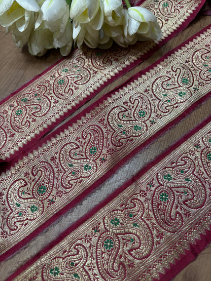 Maroon Banarasi Handloom Vintage Pure Silk Border ( 1 Mtr ) - Luxurion World