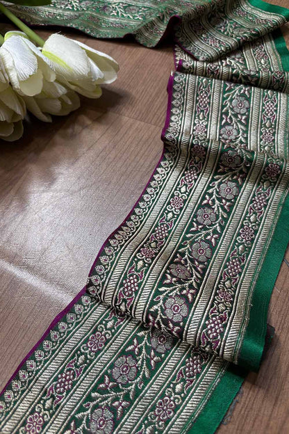 Purple And Green Banarasi Handloom Vintage Pure Silk Border ( 1 Mtr ) - Luxurion World