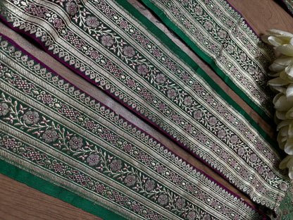 Purple And Green Banarasi Handloom Vintage Pure Silk Border ( 1 Mtr ) - Luxurion World