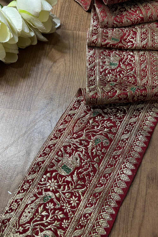 Maroon Banarasi Handloom Vintage Pure Silk Border ( 0.5 Mtr ) - Luxurion World