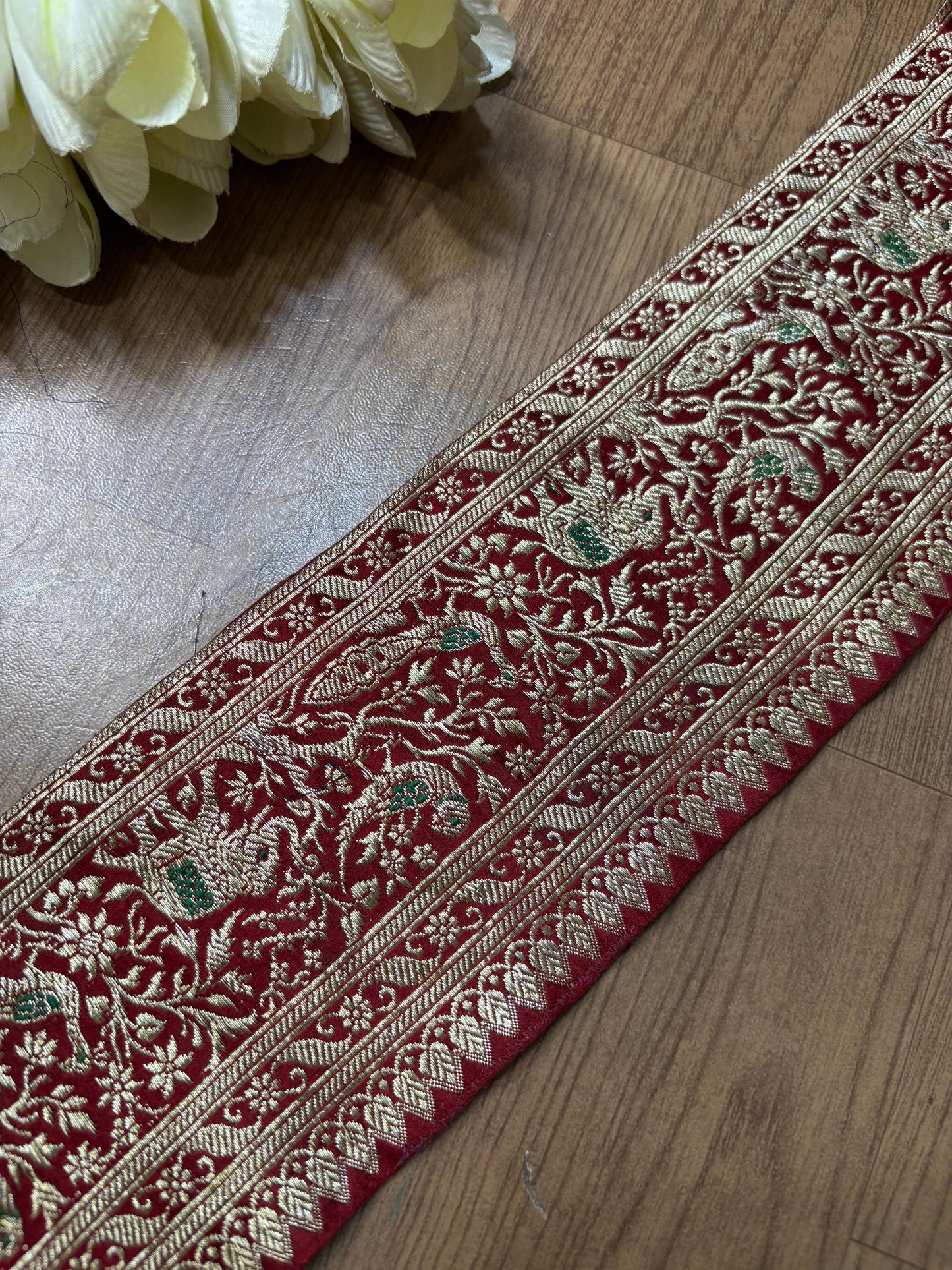 Maroon Banarasi Handloom Vintage Pure Silk Border ( 0.5 Mtr ) - Luxurion World