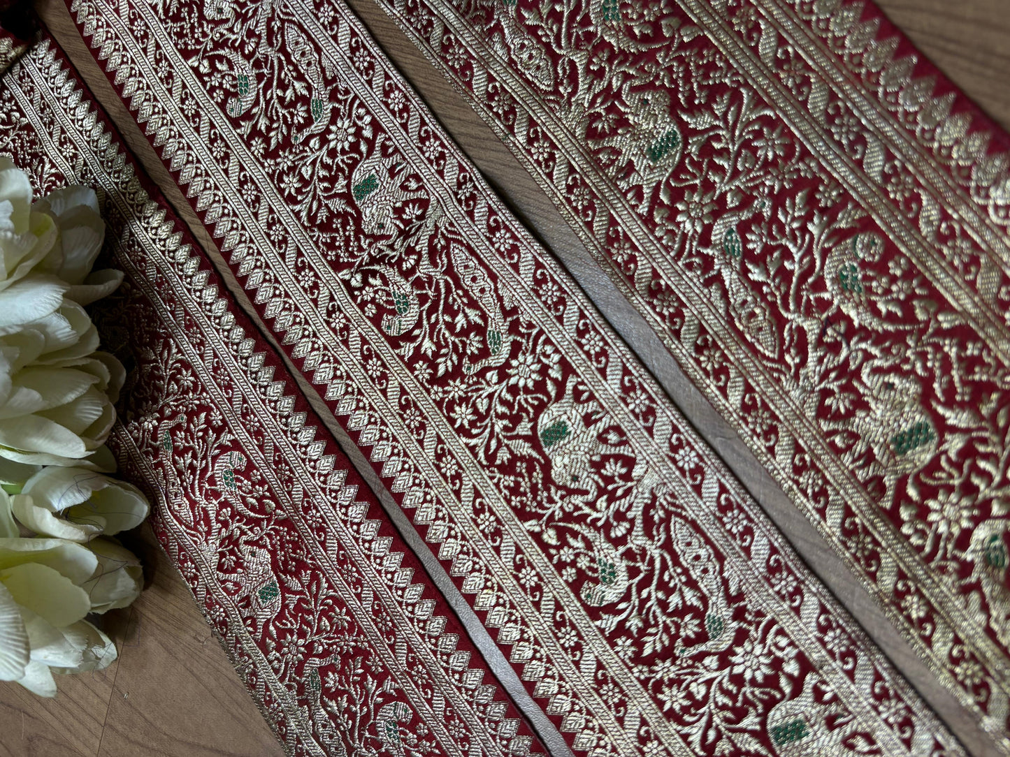 Maroon Banarasi Handloom Vintage Pure Silk Border ( 0.5 Mtr ) - Luxurion World