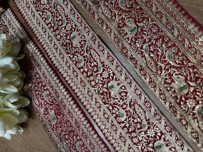 Maroon Banarasi Handloom Vintage Pure Silk Border ( 0.5 Mtr ) - Luxurion World