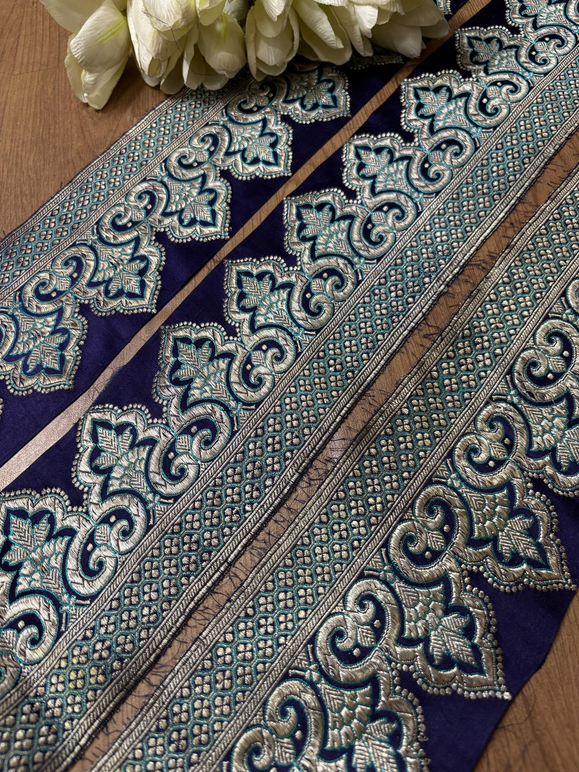 Blue Banarasi Handloom Vintage Silk Border (0.75 Mtr) - Luxurion World