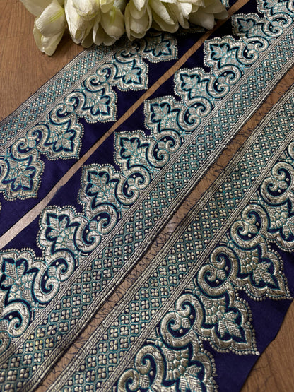 Blue Banarasi Handloom Vintage Silk Border (0.75 Mtr) - Luxurion World