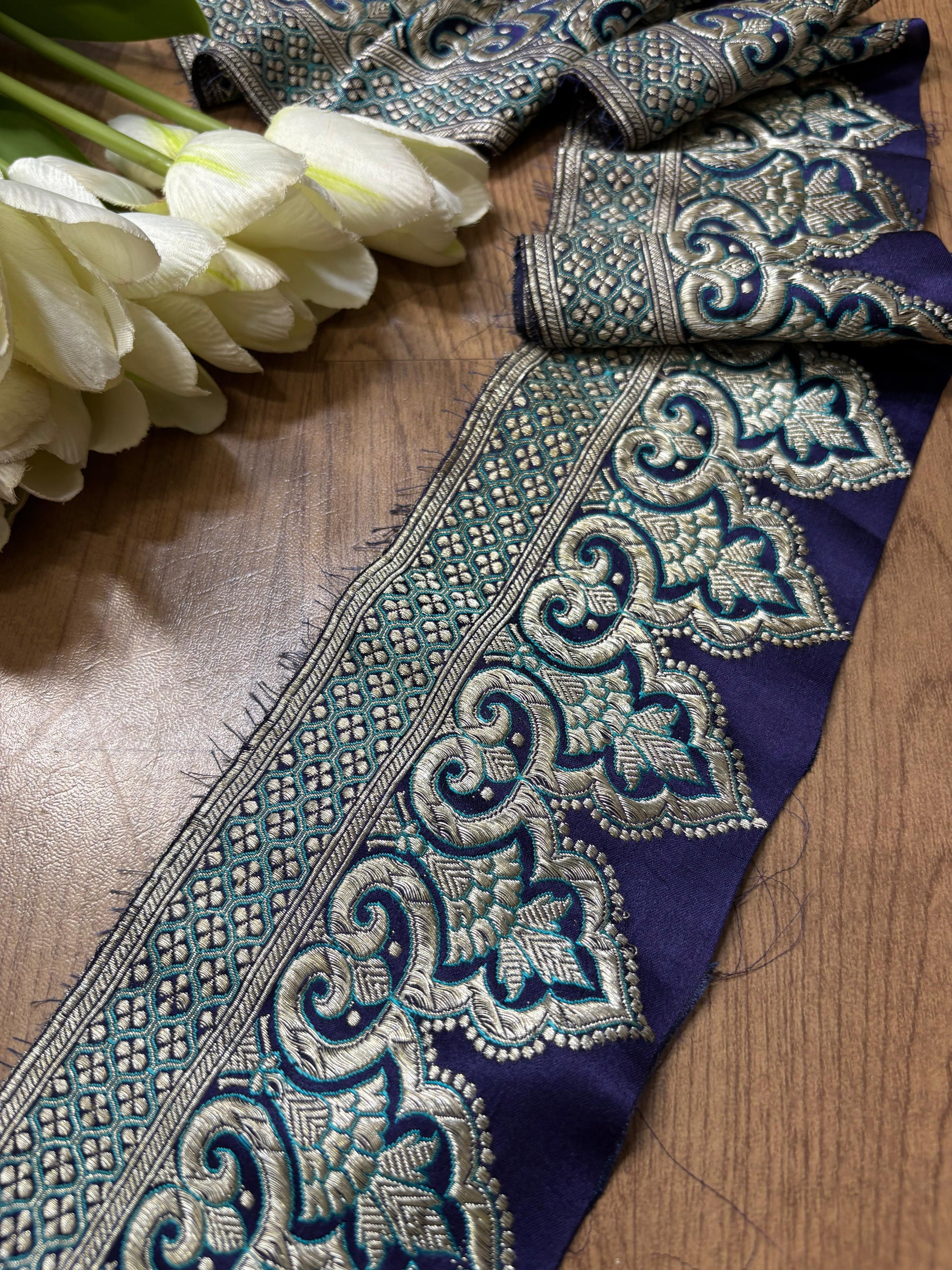 Blue Banarasi Handloom Vintage Silk Border (0.75 Mtr) - Luxurion World