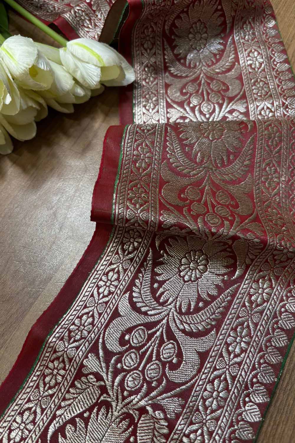 Maroon Banarasi Handloom Vintage Pure Silk Border ( 0.75 Mtr ) - Luxurion World