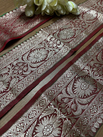Maroon Banarasi Handloom Vintage Pure Silk Border ( 0.75 Mtr ) - Luxurion World