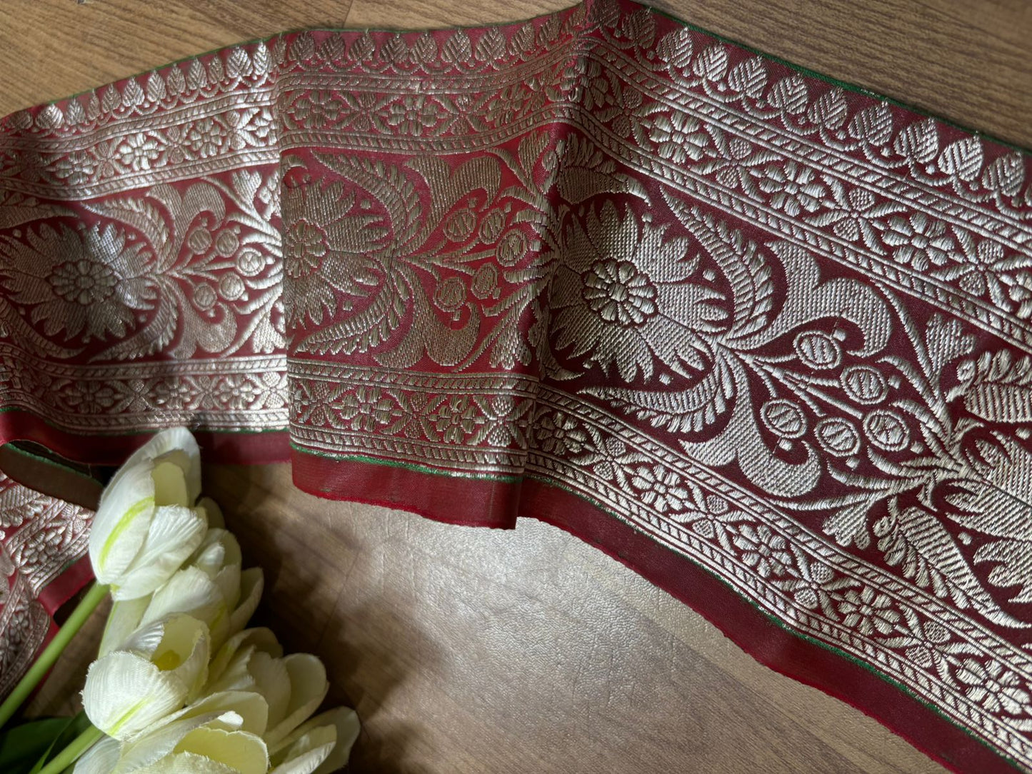 Maroon Banarasi Handloom Vintage Pure Silk Border ( 0.75 Mtr ) - Luxurion World