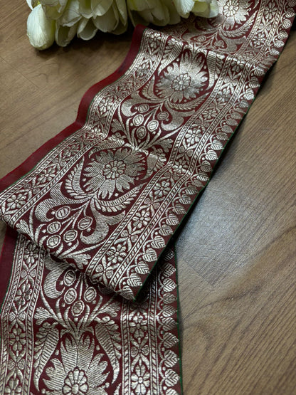 Maroon Banarasi Handloom Vintage Pure Silk Border ( 0.75 Mtr ) - Luxurion World