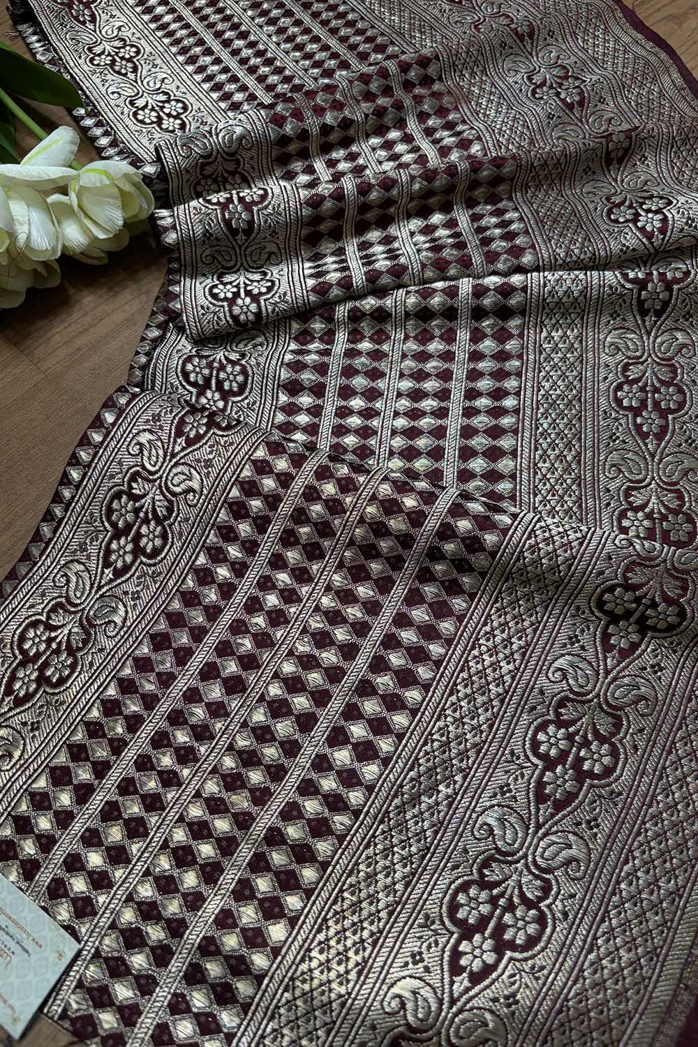 Brown Banarasi Handloom Vintage Pure Silk Border ( 1 Mtr ) - Luxurion World