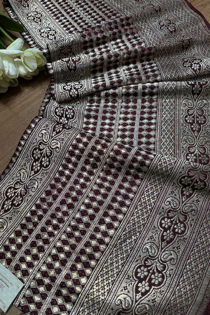 Brown Banarasi Handloom Vintage Pure Silk Border ( 1 Mtr ) - Luxurion World