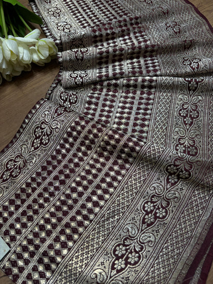 Brown Banarasi Handloom Vintage Pure Silk Border ( 1 Mtr ) - Luxurion World