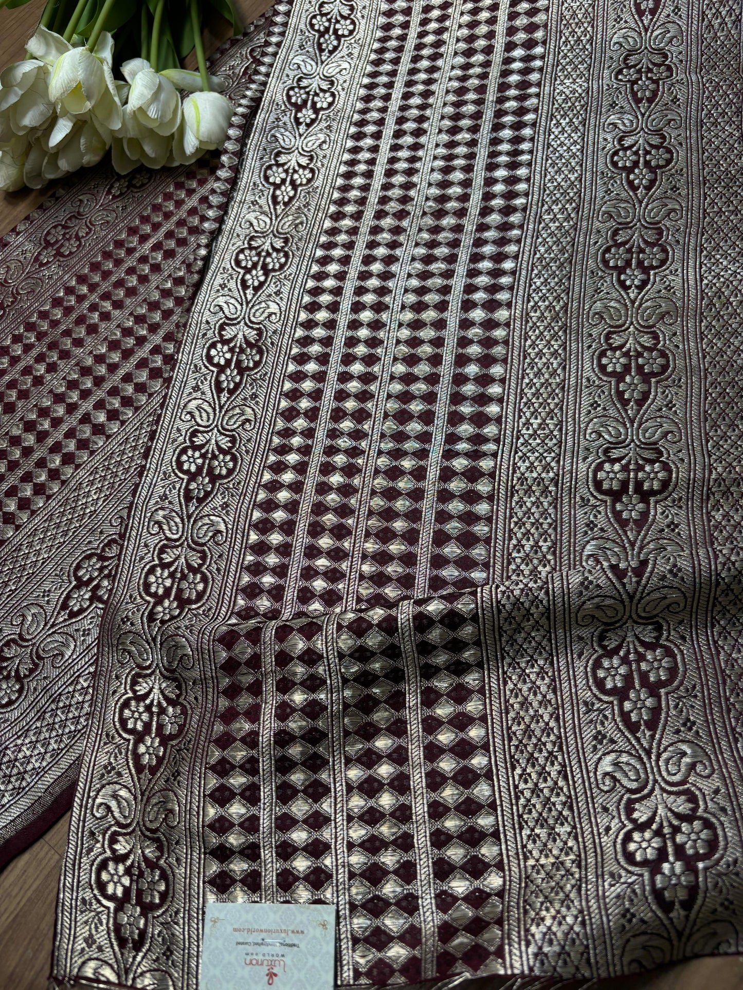 Brown Banarasi Handloom Vintage Pure Silk Border ( 1 Mtr ) - Luxurion World