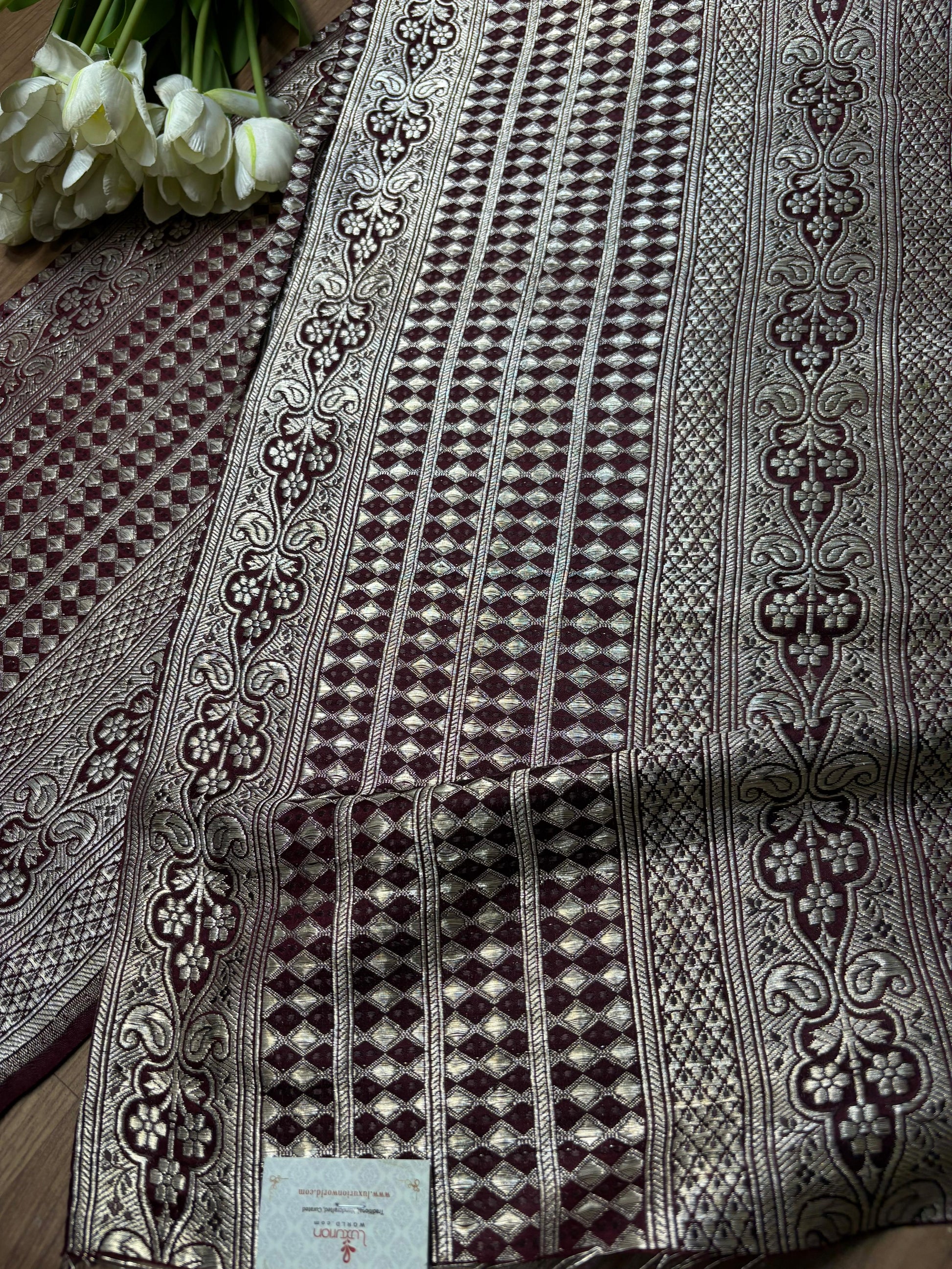 Brown Banarasi Handloom Vintage Pure Silk Border ( 1 Mtr ) - Luxurion World