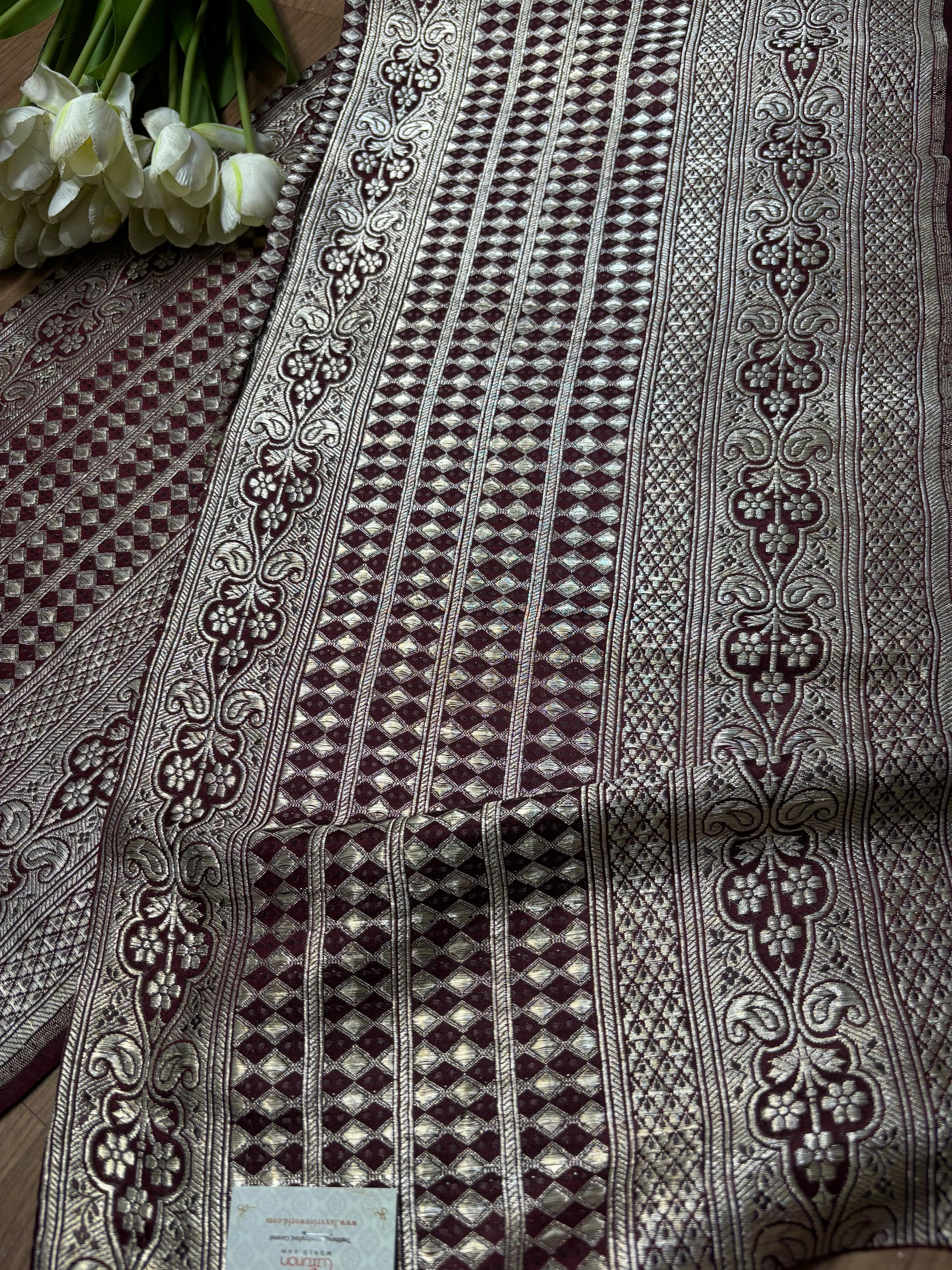 Brown Banarasi Handloom Vintage Pure Silk Border ( 1 Mtr ) - Luxurion World