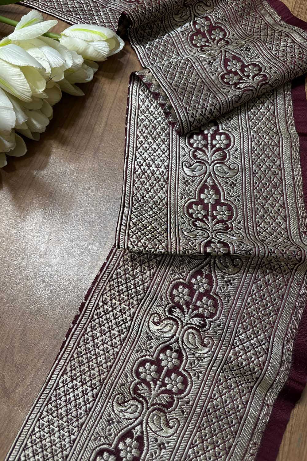 Brown Banarasi Handloom Vintage Pure Silk Border ( 1 Mtr ) - Luxurion World