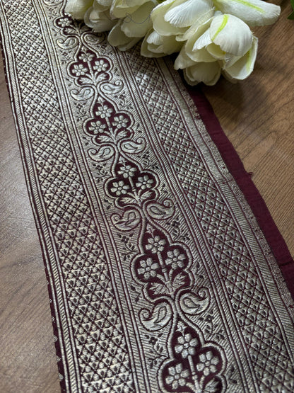 Brown Banarasi Handloom Vintage Pure Silk Border ( 1 Mtr ) - Luxurion World