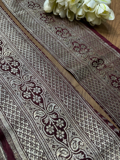 Brown Banarasi Handloom Vintage Pure Silk Border ( 1 Mtr ) - Luxurion World