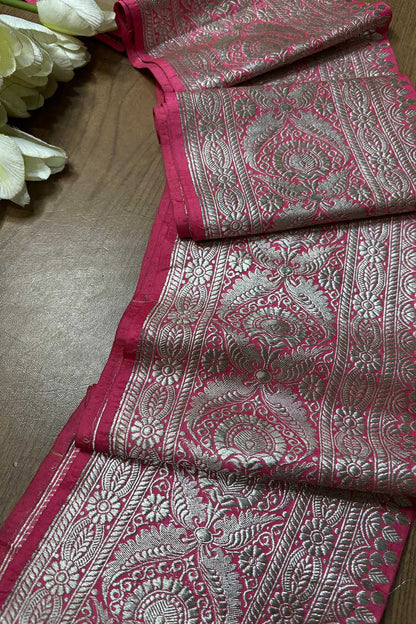 Pink Banarasi Handloom Vintage Pure Silk Border ( 0.5 Mtr ) - Luxurion World