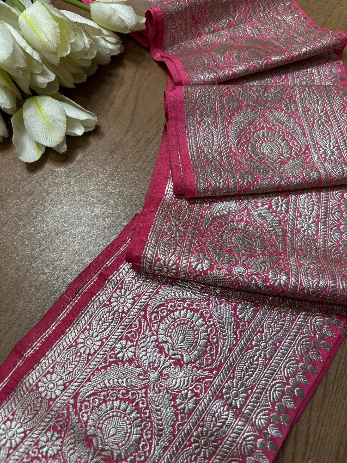 Pink Banarasi Handloom Vintage Pure Silk Border ( 0.5 Mtr ) - Luxurion World