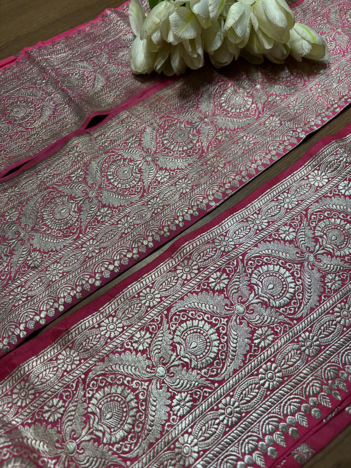 Pink Banarasi Handloom Vintage Pure Silk Border ( 0.5 Mtr ) - Luxurion World