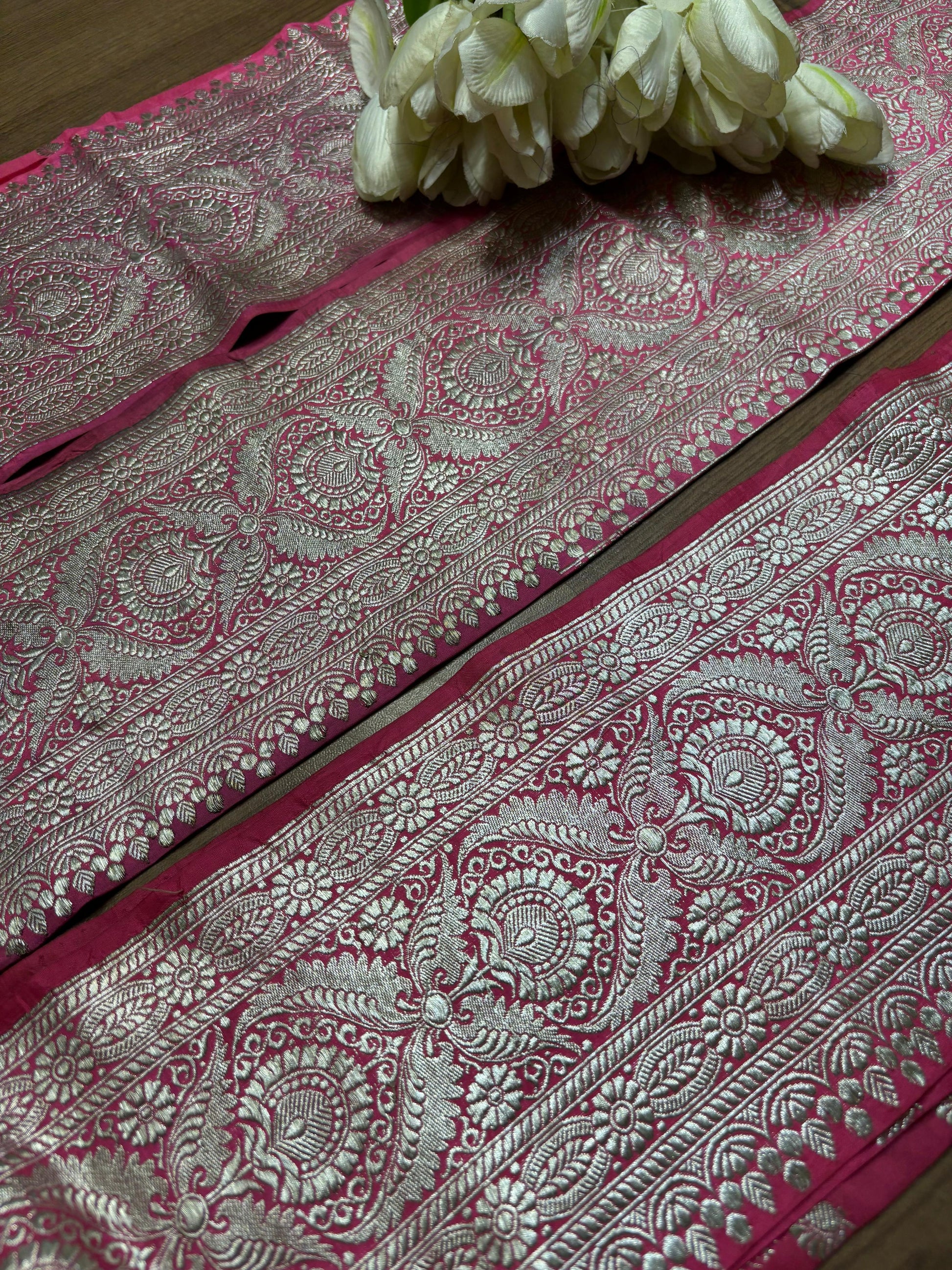 Pink Banarasi Handloom Vintage Pure Silk Border ( 0.5 Mtr ) - Luxurion World