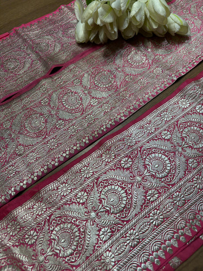 Pink Banarasi Handloom Vintage Pure Silk Border ( 0.5 Mtr ) - Luxurion World